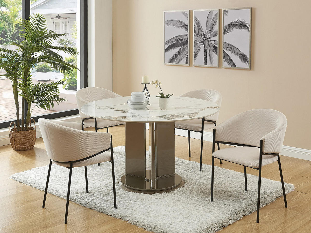 STUHL mit Armlehnen 6er-Set - Cord & Schwarzes Metall - Cremefarben - ORDIDA - Creme, Textil (61/80/53cm) - Pascal Morabito