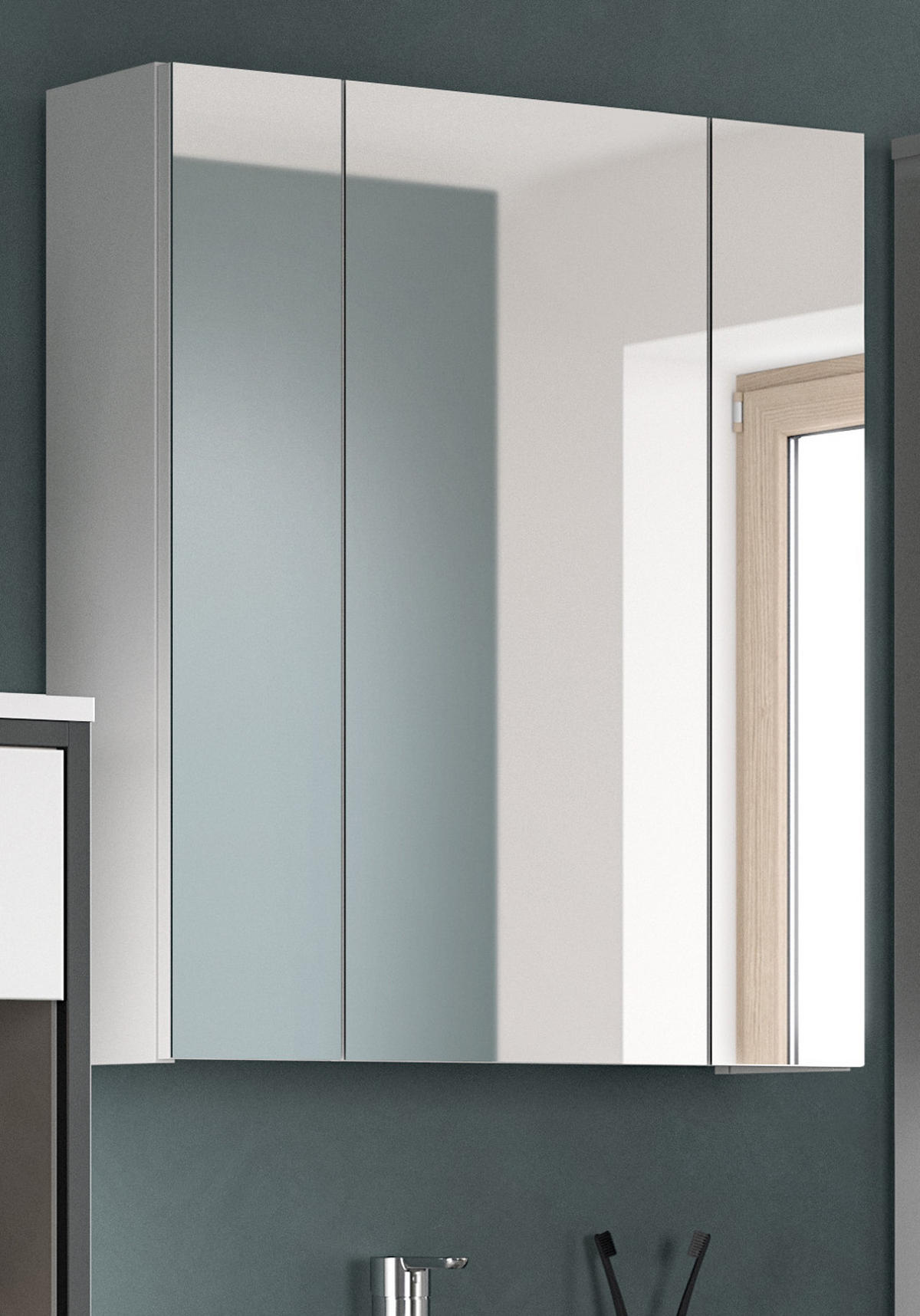 SPIEGELSCHRANK weiß Badschrank, Badschrank 3-türig 60 x 70 cm hängend - Weiß Hochglanz/Weiß, Glas/Holzwerkstoff (60/70/18cm) - Inn.Furn