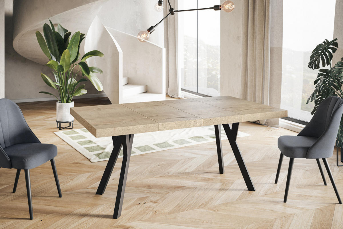 ESSZIMMERTISCH RICO, ausziehbarer Tisch100-200X100X77 cm, Farbe: HALIFAX, mit Holzbeinen in Farbe Schwarz - Schwarz/Naturfarben, Holzwerkstoff (100/100/77cm) - Alpi-Möbel