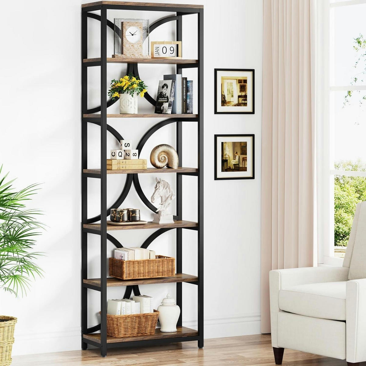 BÜCHERREGAL 6 Ebenen 200 cm Braun - Braun, Metall (60/200/30cm)