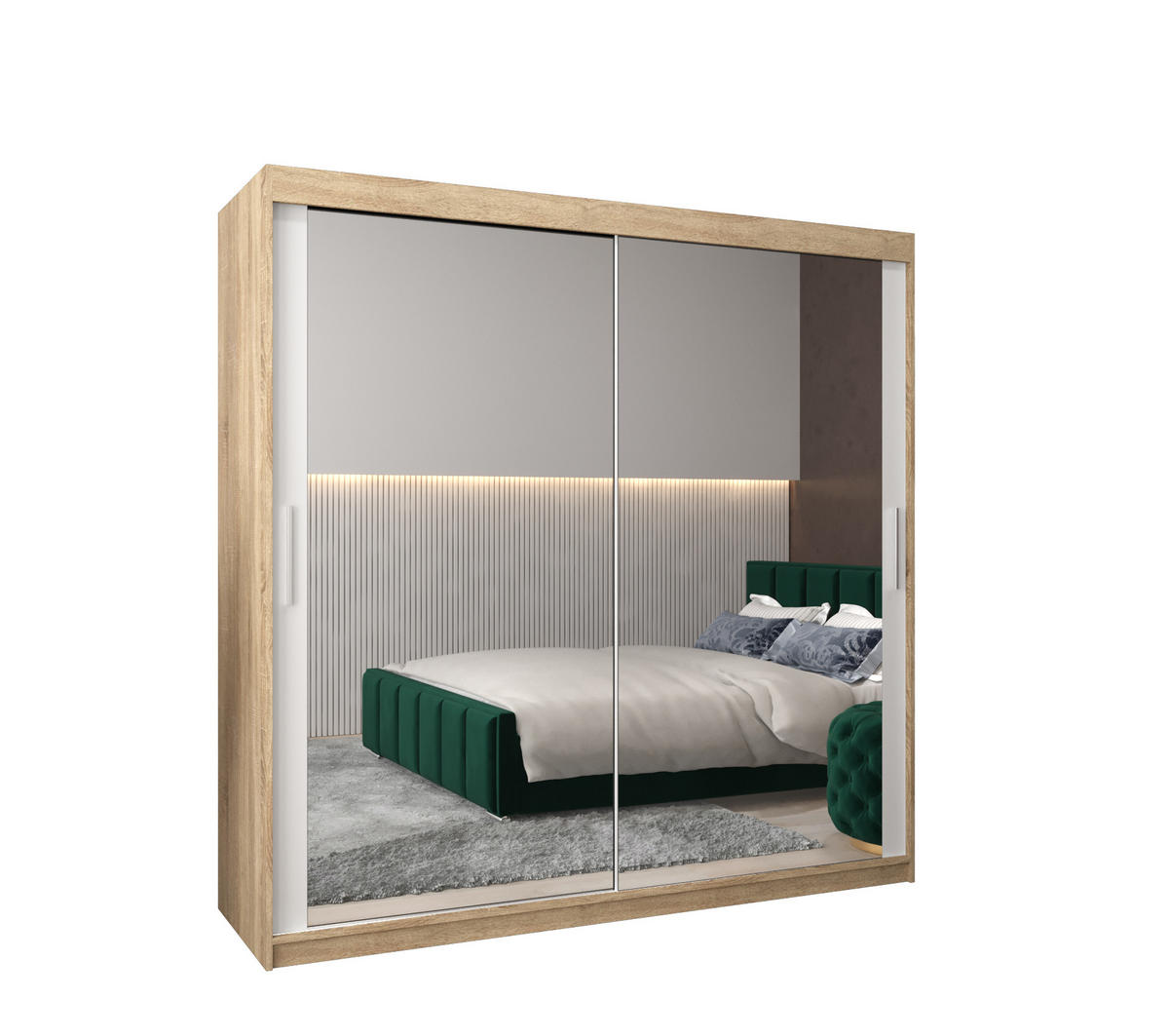 SCHWEBETÜRENSCHRANK 200/200/62 2-türig - Silberfarben/Weiß, Holz/Kunststoff (200/200/62cm) - Abiks Möbel