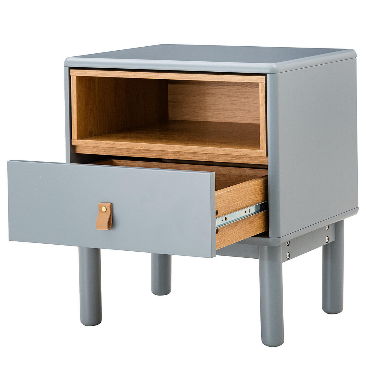 NACHTKOMMODE - Blaugrau/Braun, Holz/Holzwerkstoff (48/55/40cm) - home24