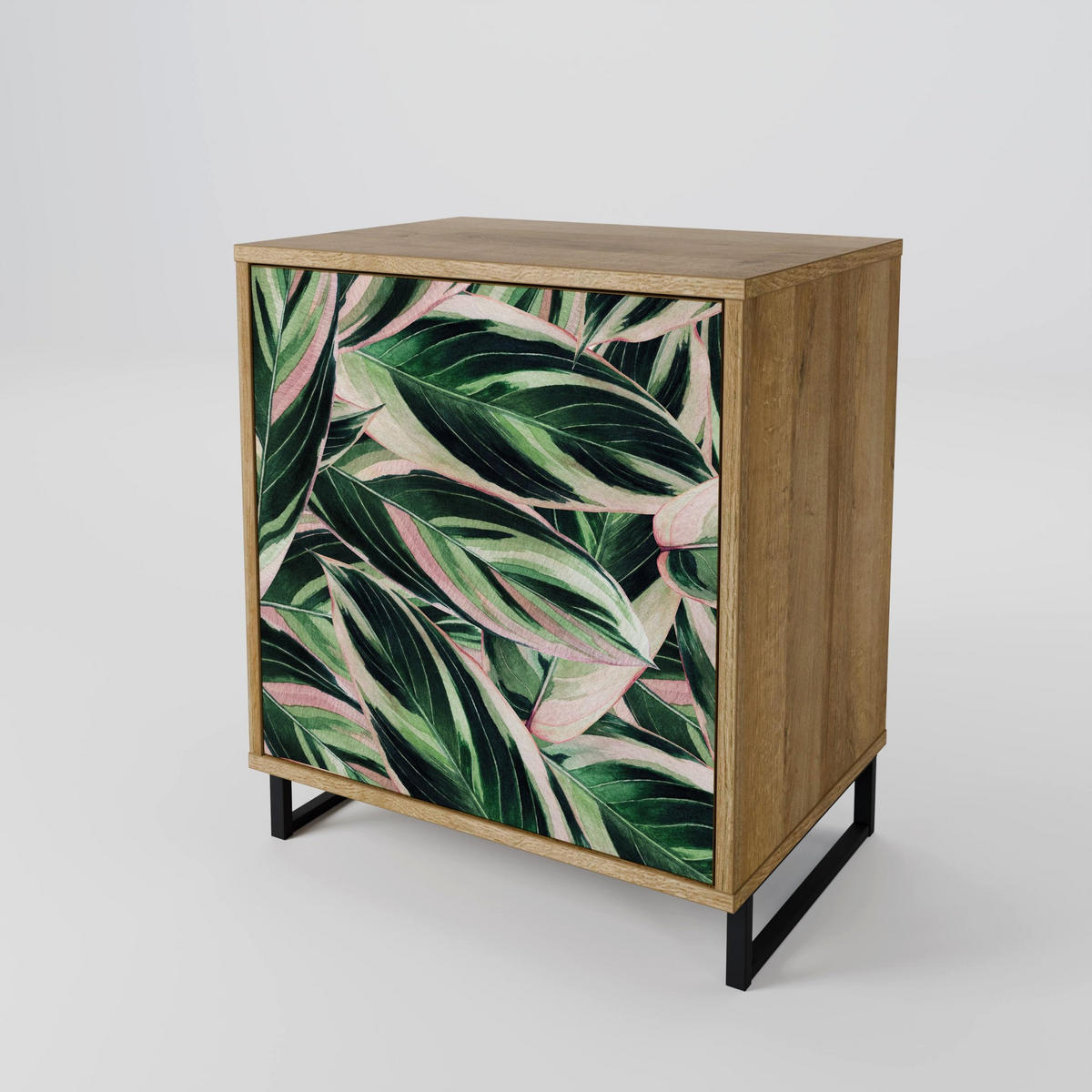 SIDEBOARD EERIE STROMANTHE, Eichefarben, 57,5x42x72,5 cm, Schwarze Metallfüße - Eichefarben/Multicolor, Holzwerkstoff/Metall (57.5/72.5/42cm) - SpaceRebels