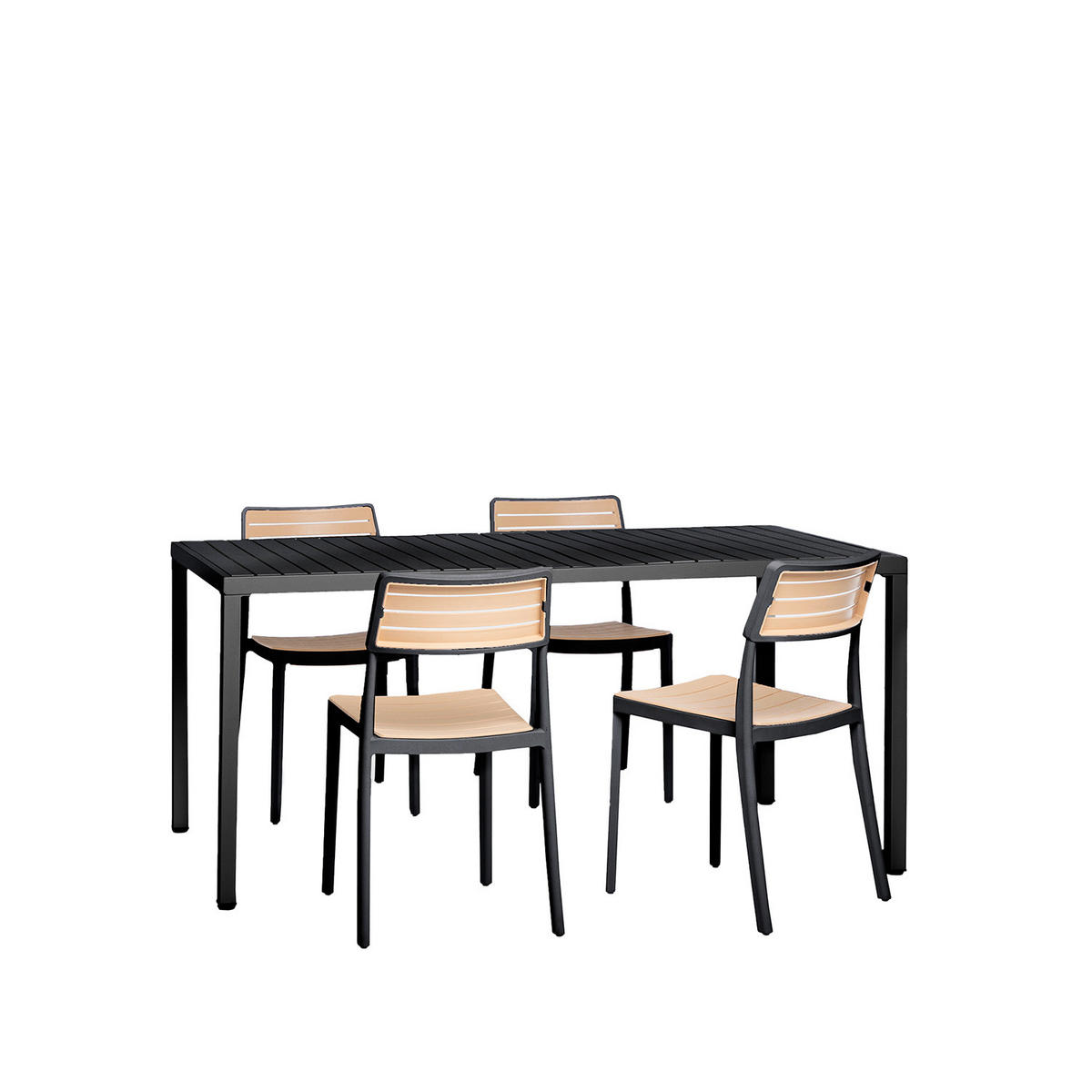 GARTEN-SET mit Tisch und 4 stapelbaren Stühlen in Schwarz Hilda - Schwarz, Kunststoff - Klast Home