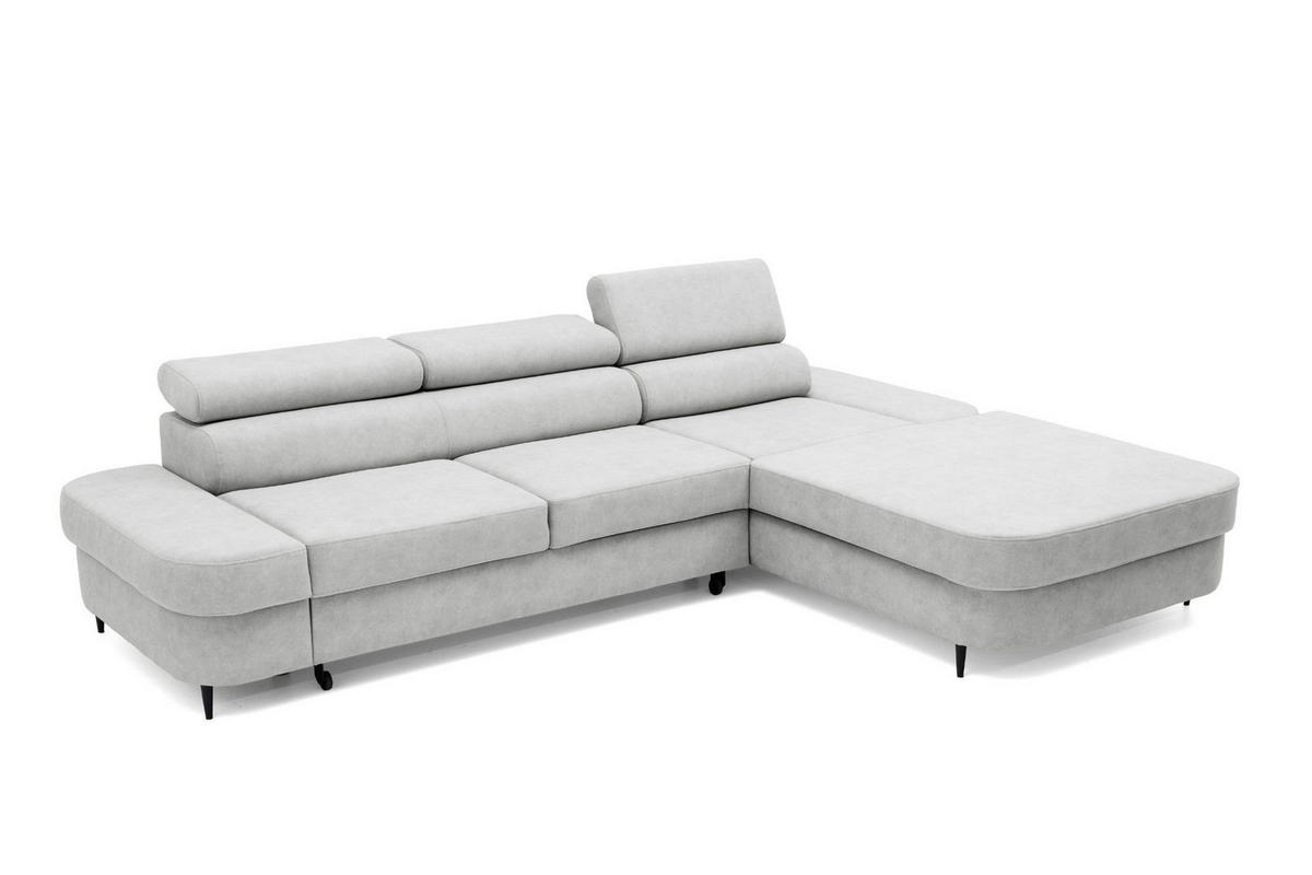 ECKSOFA JAZZ L Rechts mit Schlaffunktion 127x216 Velours Hellgrau - Hellgrau/Schwarz, Holz/Textil (237/285cm) - Muffo