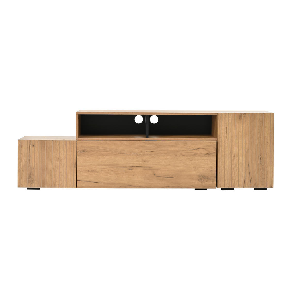 OBÝVACÍ stěna z dřevotřísky 135x35x53.5 cm dubová a černá s nastavitelnou TV skříňkou a nástěnnou skříňkou - barva dubu, kompozitní dřevo (135/53.5/35cm) - Modfu