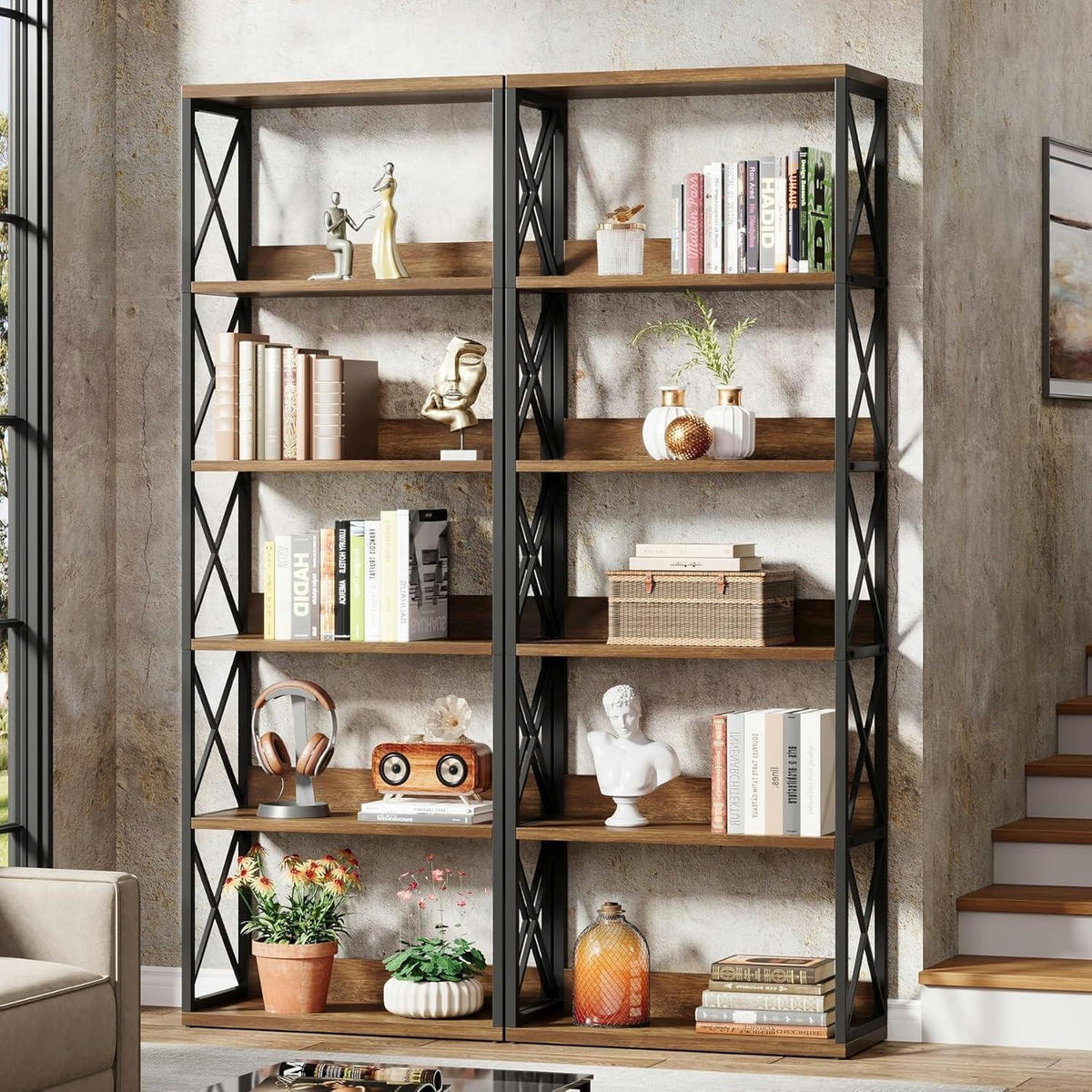 BÜCHERREGAL im Industriestil 178 cm Braun Schwarz - Braun, Metall (70/180/30cm)