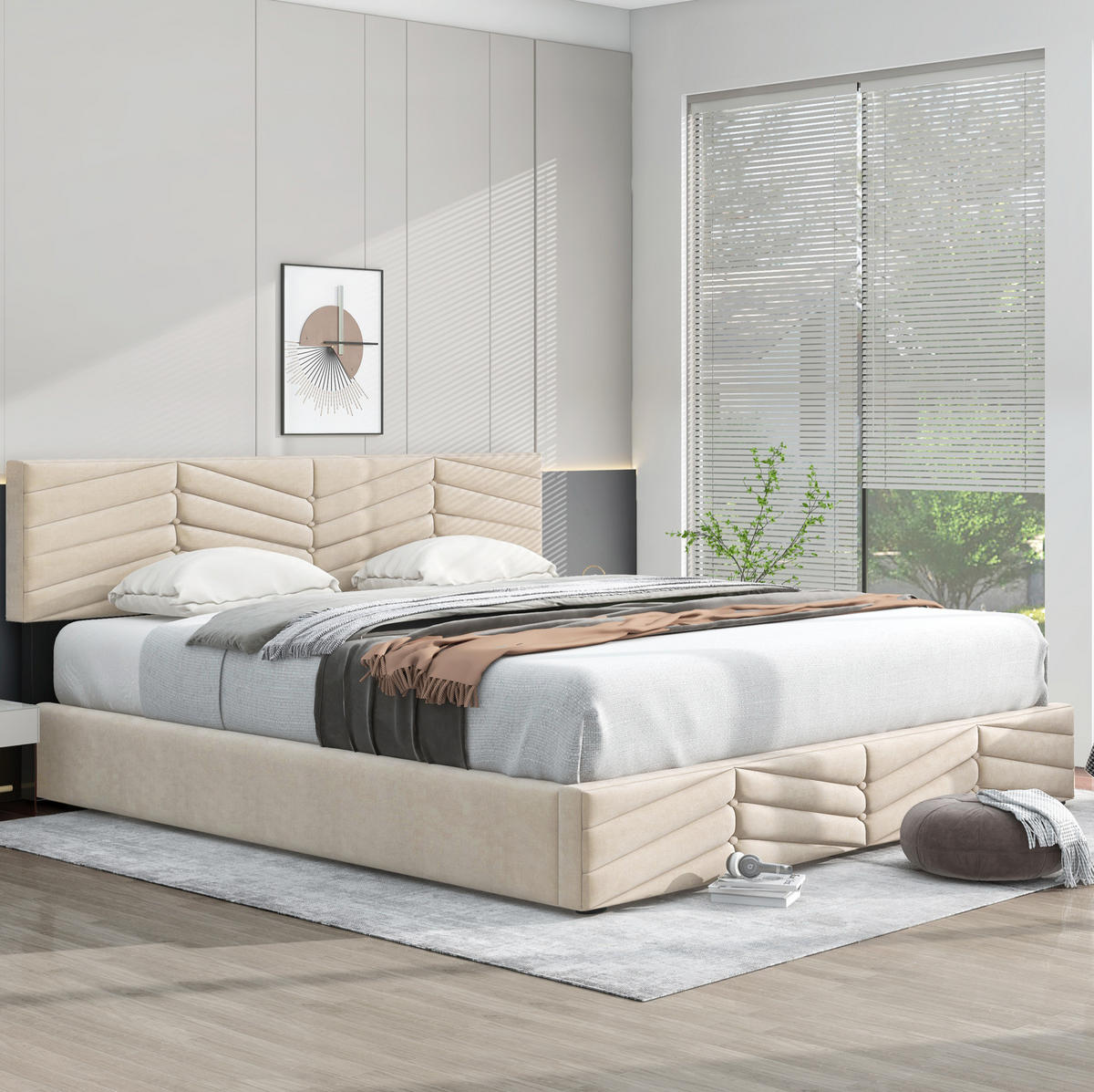 POLSTERBETT mit Bettkasten 180x200 cm Samt Beige - Beige, Metall (180/200cm) - Meubliv