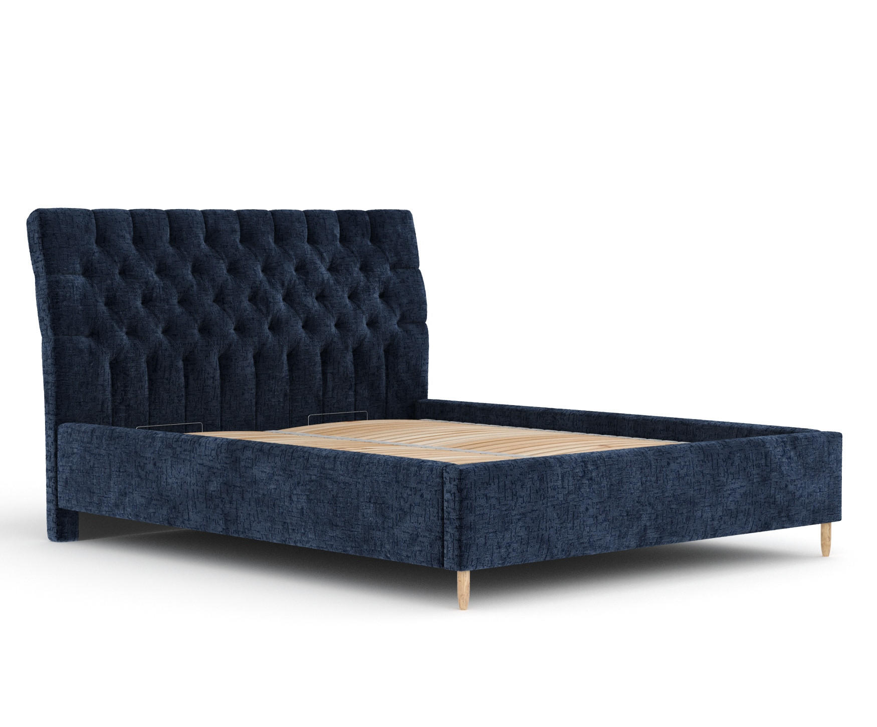POLSTERBETT Vezzola Marineblau 140/200 cm im Chenille-Stoff - Naturfarben/Dunkelblau, Holz/Holzwerkstoff (140/200cm) - Maison de Reve