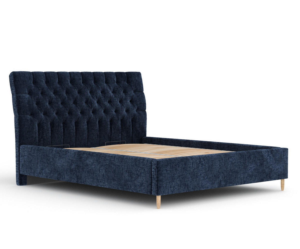 POLSTERBETT Vezzola Marineblau 180/200 cm im Chenille-Stoff - Naturfarben/Dunkelblau, Holz/Holzwerkstoff (180/200cm) - Maison de Reve
