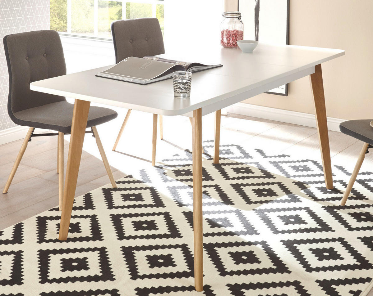ESSTISCH weiß matt, Eiche, skandinavisch, Küchentisch ausziehbar 140 - 180 cm, - Eichefarben/Weiß, Holzwerkstoff (140/80/75cm) - Furn.Design