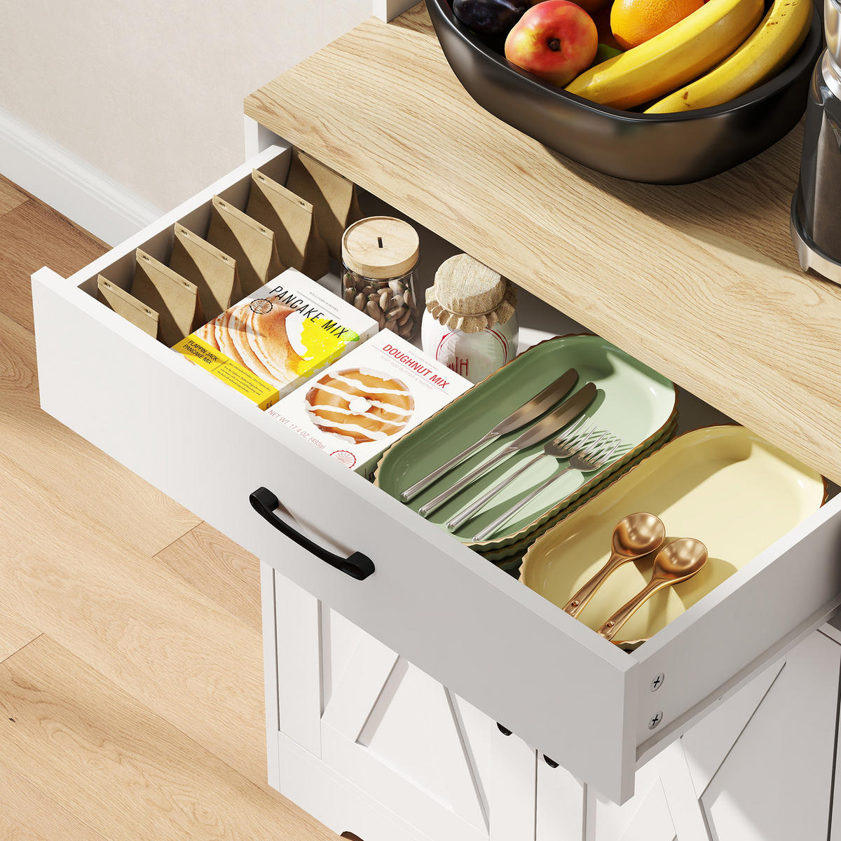 BUFFET DE-11231 6 Türen & 2 Schubladen mit Arbeitsplatte Weiß - Weiß, Holzwerkstoff (39.5/175.2/94cm) - ComfortXL