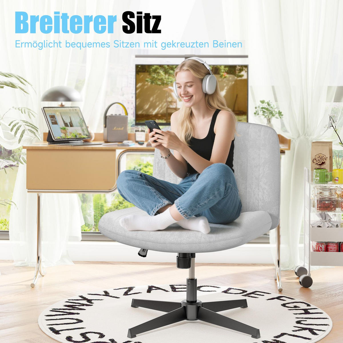 SESSEL Hellgrau Stoff drehbar modern - Grau, Metall (28.5/55.5/65.5cm) - Rattrix