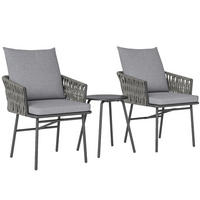 RATTAN BISTROSET 3-tlg. Grau mit 2 Gartensesseln & Couchtisch abnehmbare Kissen - Grau, Metall - ComfortXL