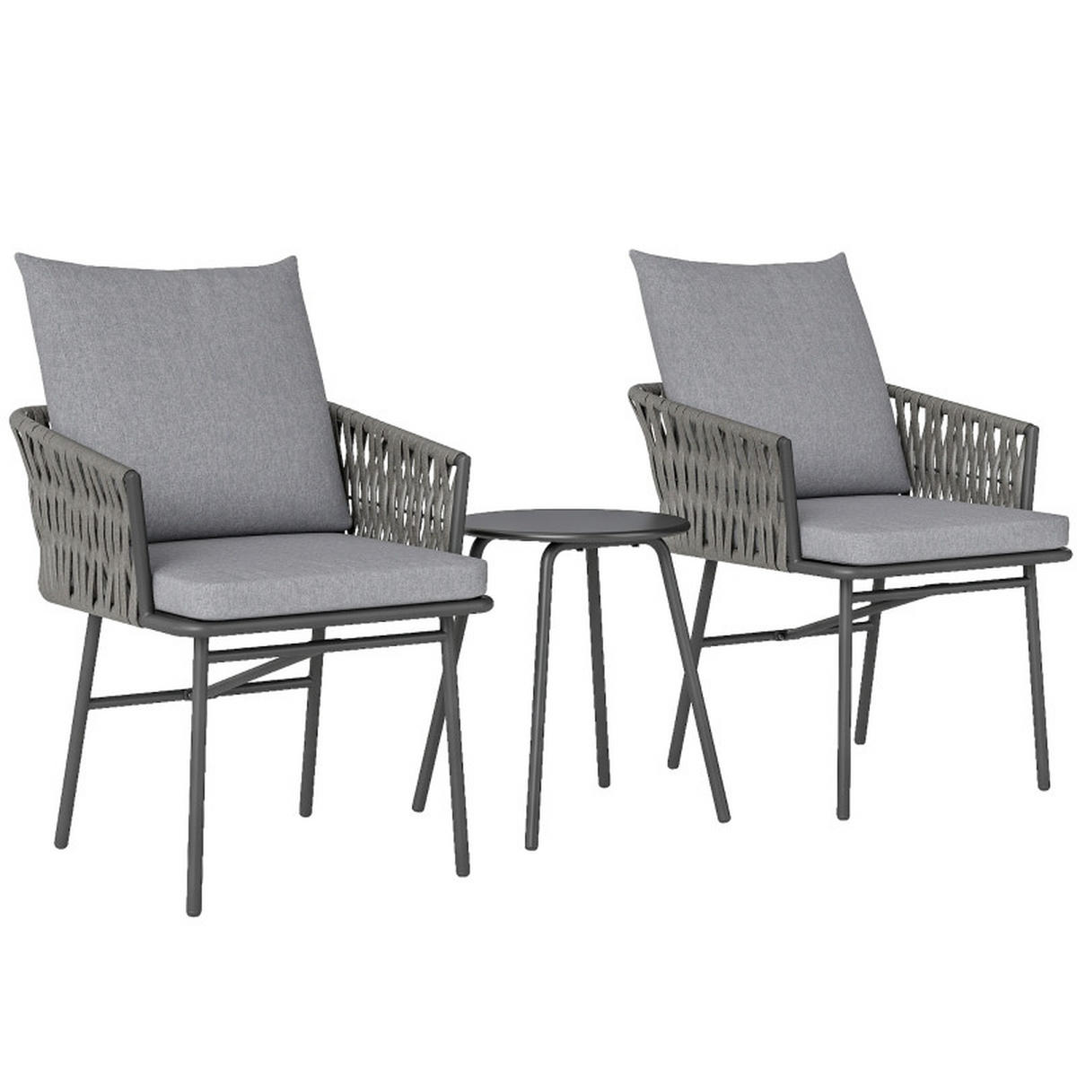 RATTAN BISTROSET 3-tlg. Grau mit 2 Gartensesseln & Couchtisch abnehmbare Kissen - Grau, Metall - ComfortXL