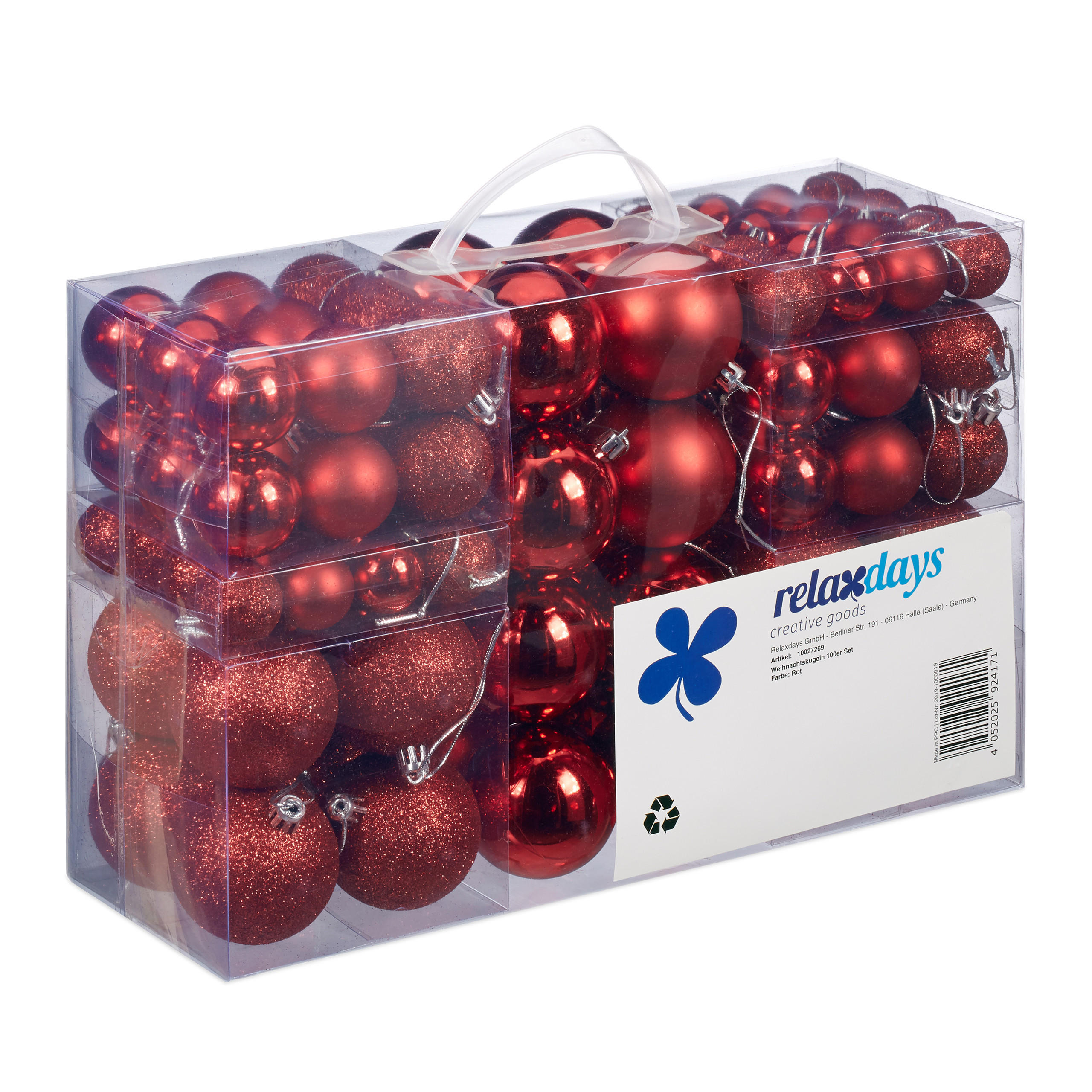 100XWEIHNACHTSKUGELN - Rot, Kunststoff (6/7/6cm) - Relaxdays