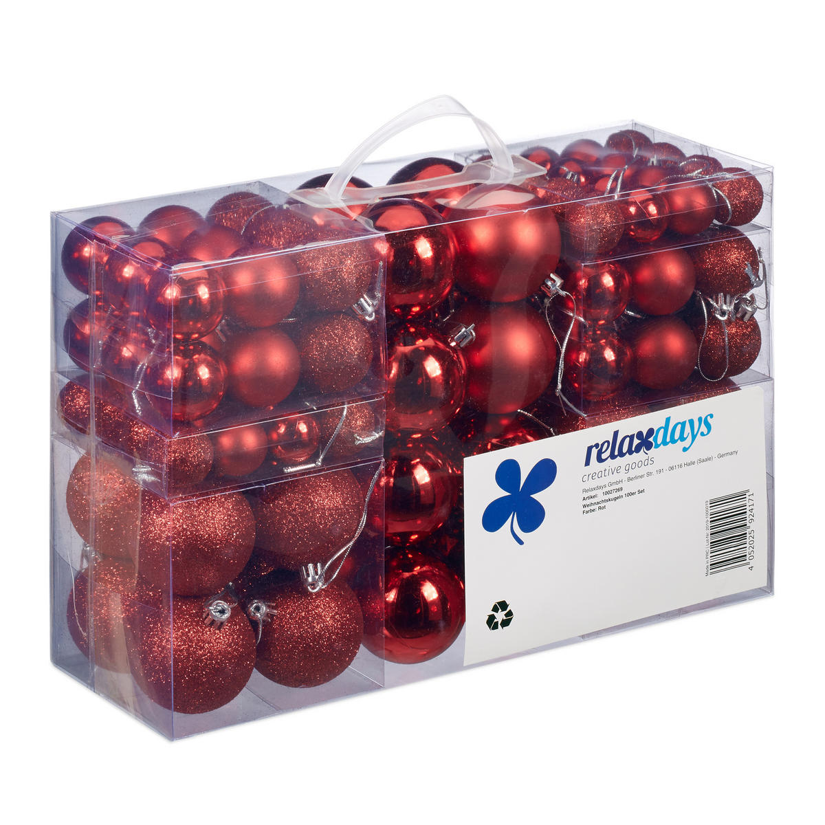 100XWEIHNACHTSKUGELN - Rot, Kunststoff (6/7/6cm) - Relaxdays