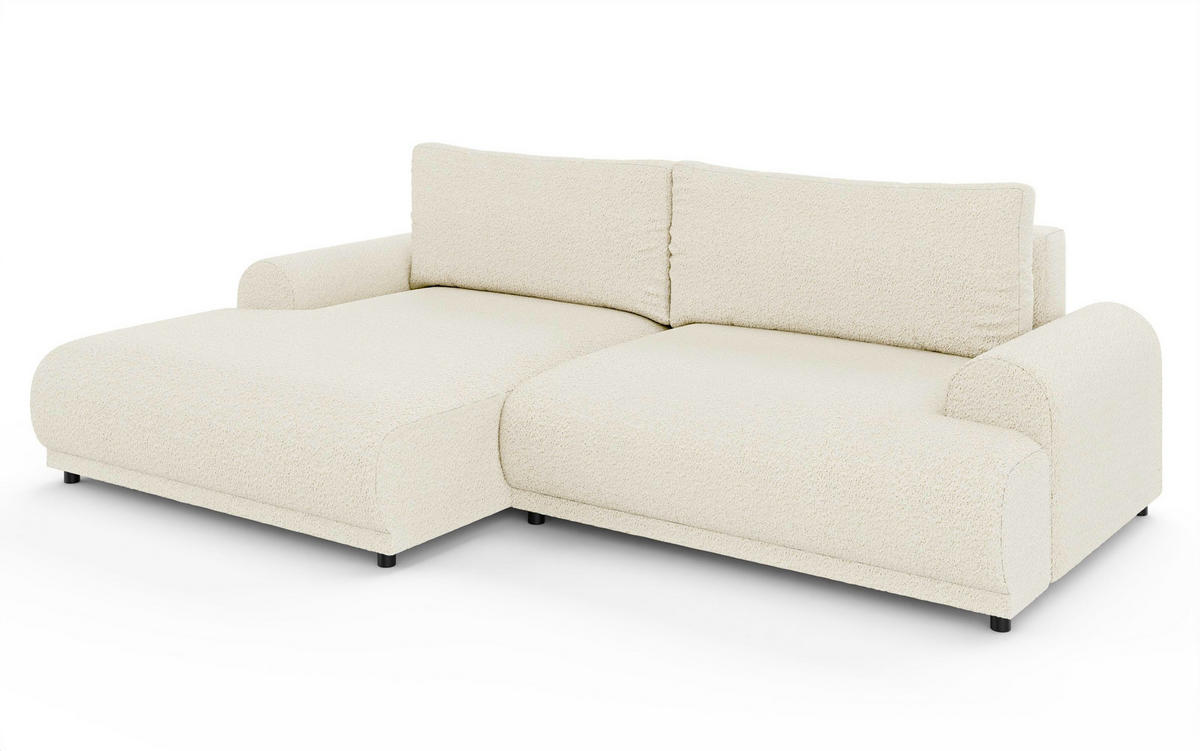 ECKSOFA m.Schlaffunktion, Bettkasten, extrabreite Ottomane links, abgerundete Armlehnen, B240/T145/H81 cm, Bezug Bouclé-Charakter Beige Creme / 21028 - Beige/Creme, Kunststoff/Textil (240/145cm) - luma-home