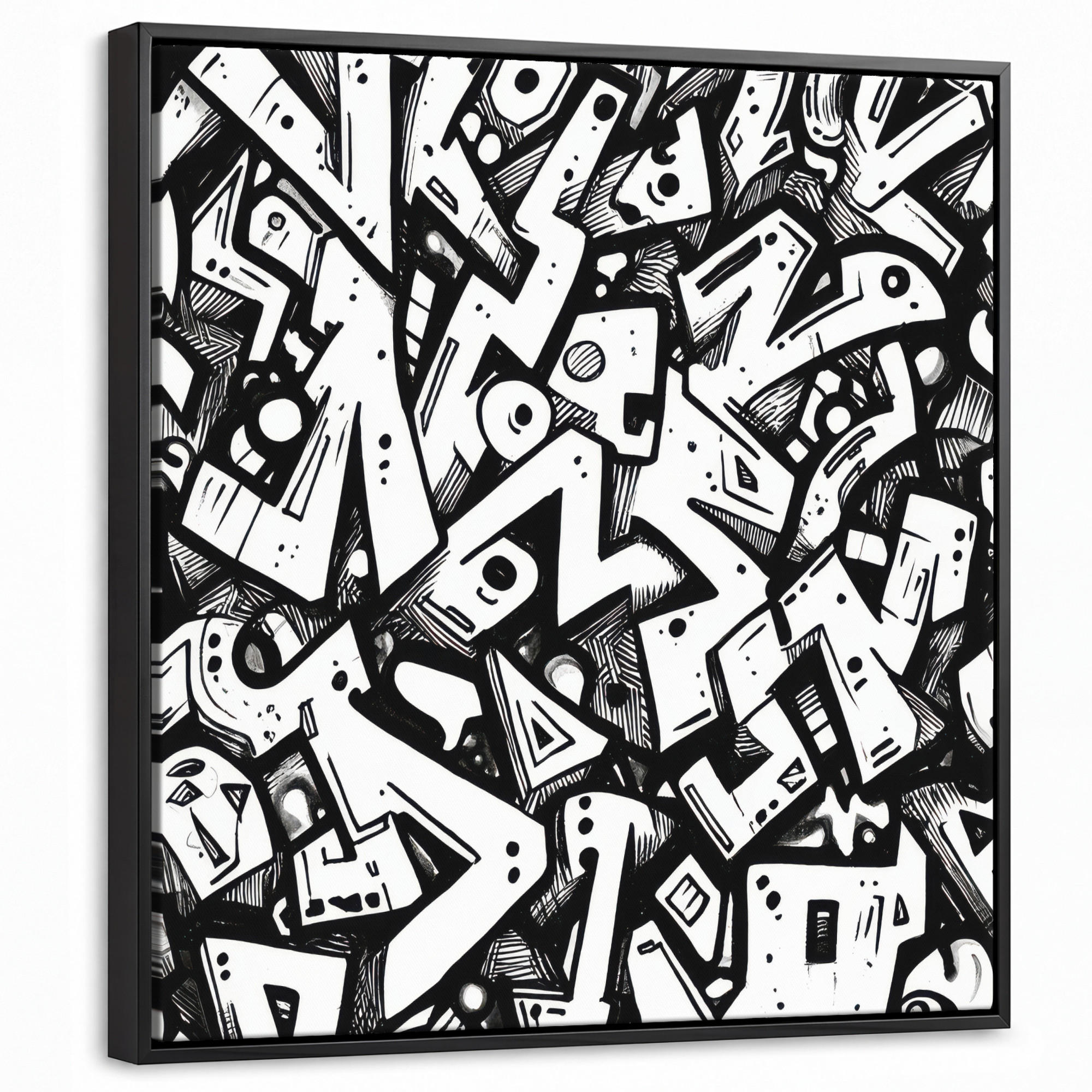 LEINWAND Bilder mit Rahmen - Formen - Buchstaben - Graffiti - Schwarz - 50x50 - Schwarz, Textil (50/50cm) - MuchoWow