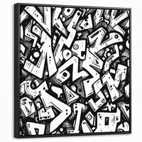 LEINWAND Bilder mit Rahmen - Formen - Buchstaben - Graffiti - Schwarz - 50x50 - Schwarz, Textil (50/50cm) - MuchoWow