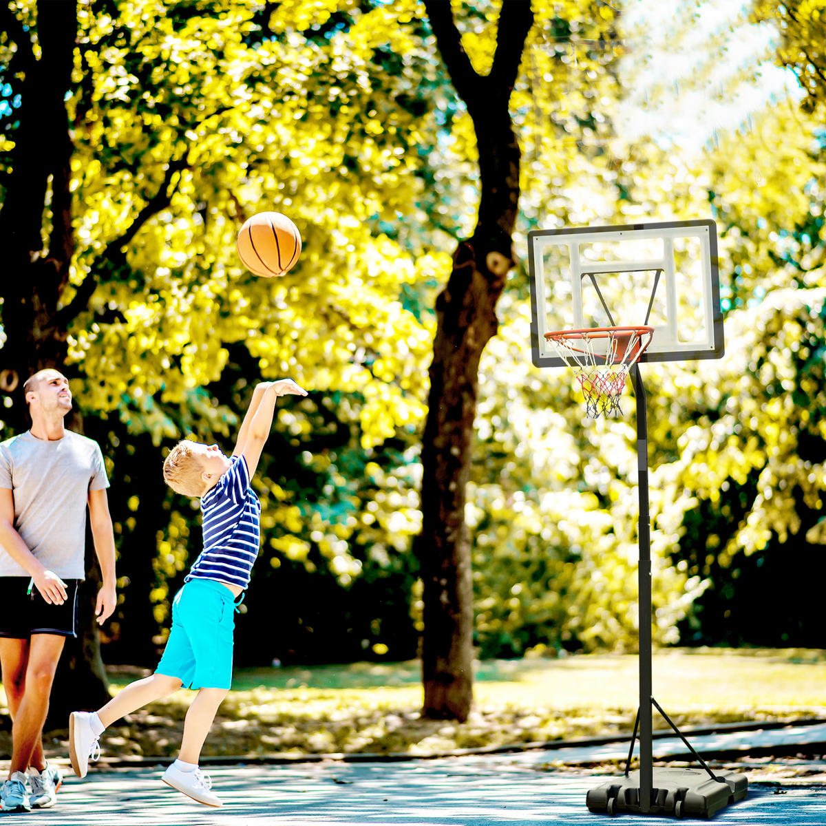 BASKETBALLKORB DE-18510 höhenverstellbar 2,55-3,05 m Schwarz/Weiß - Schwarz, Metall (165/90cm) - ComfortXL
