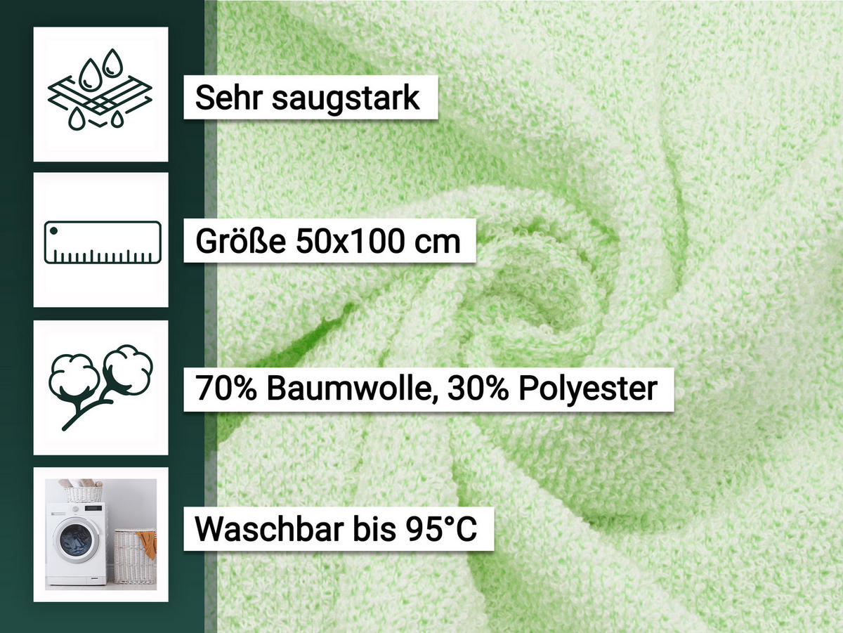 HANDTÜCHER, 10er-Set, 50x100 cm, 70% Baumwolle, 30% Polyester, Grün - Grün, Textil (50/100cm) - Zollner