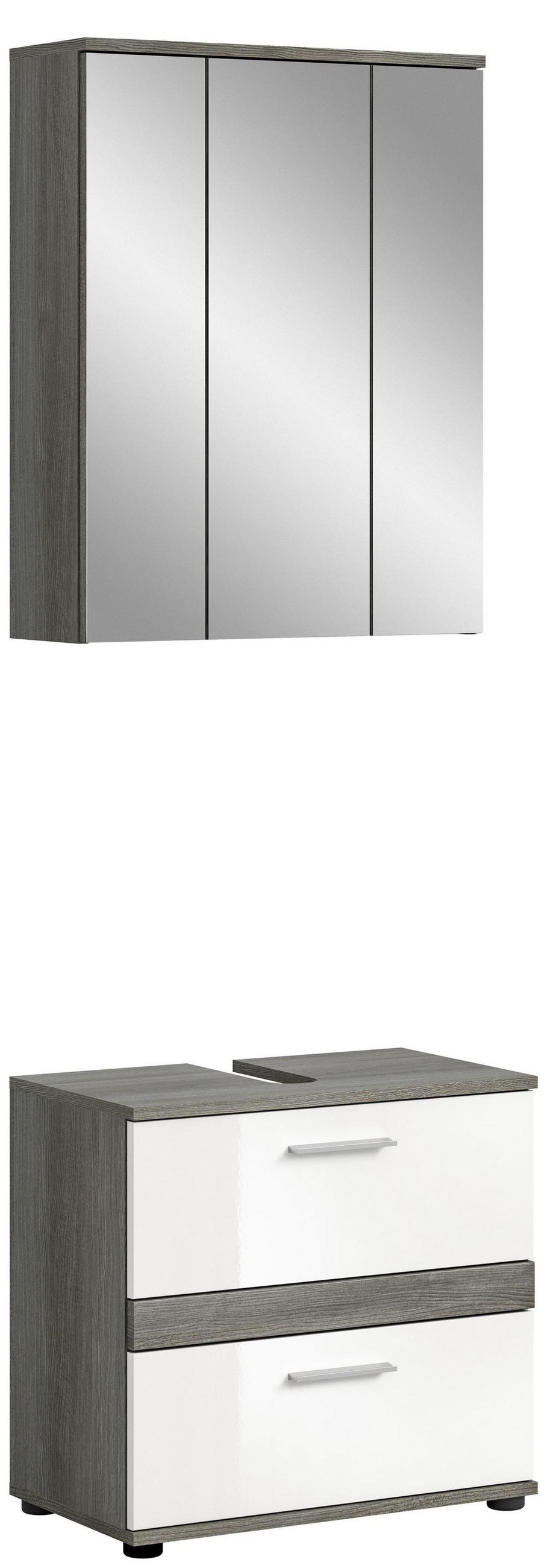 BADKOMBINATION 2tlg. Blake Bad in Rauchsilber Nachbildung und weiß hochglanz B/H/T: 60x191x34 cm - Anthrazit, Holz (60/191/34cm)