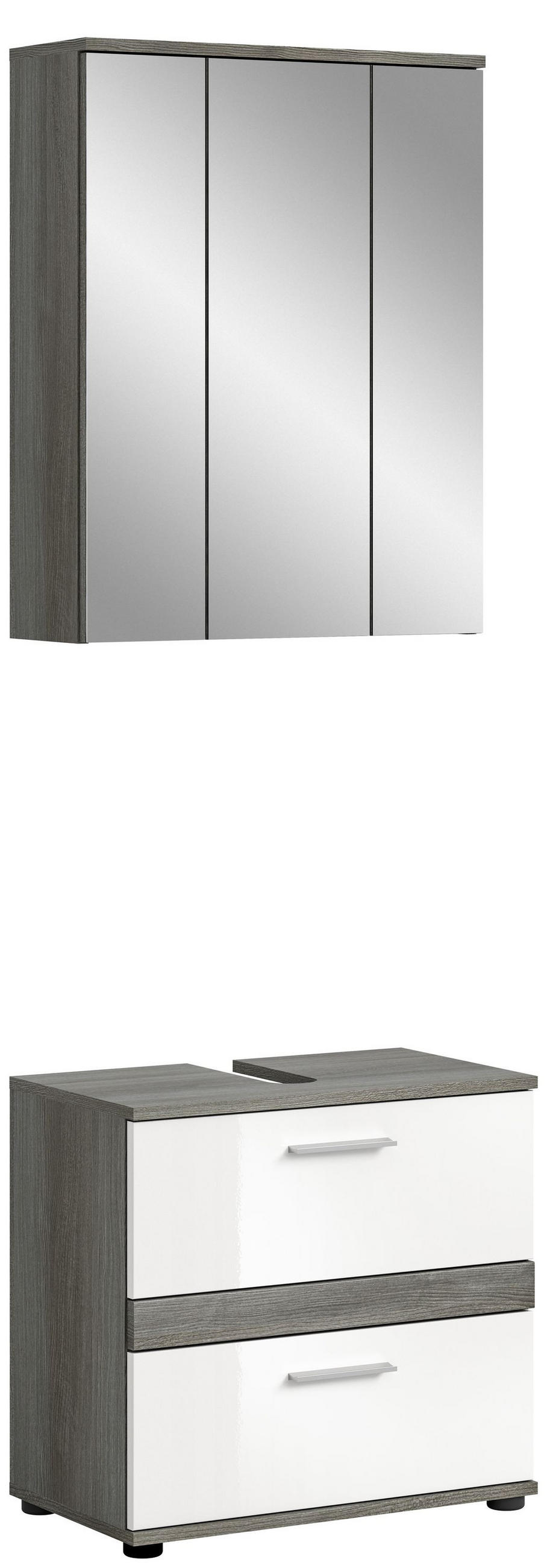 BADKOMBINATION 2tlg. Blake Bad in Rauchsilber Nachbildung und weiß hochglanz B/H/T: 60x191x34 cm - Anthrazit, Holz (60/191/34cm)
