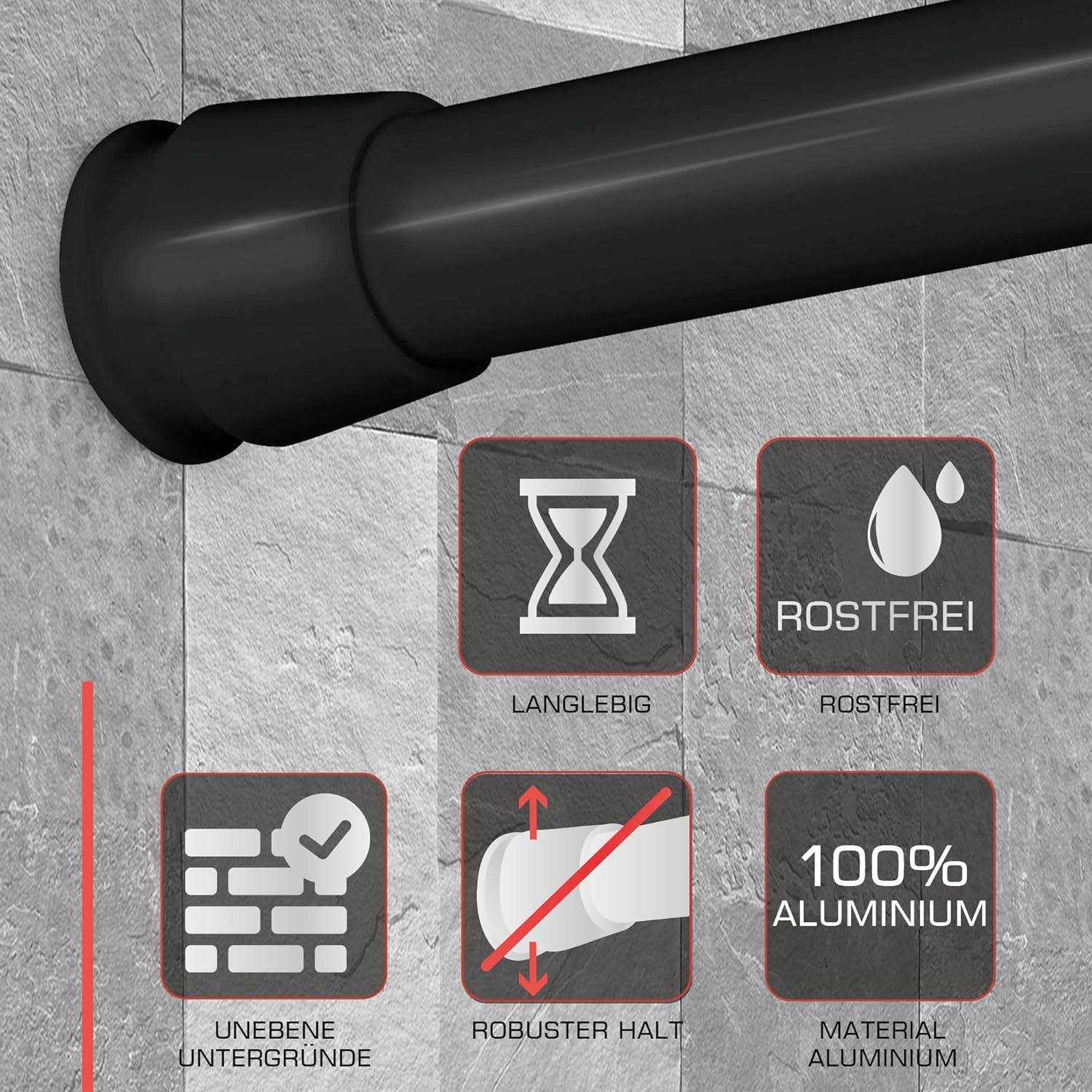 DUSCHSTANGE Neptun 115-200cm Schwarz - Schwarz, Metall (115cm) - BoMoe