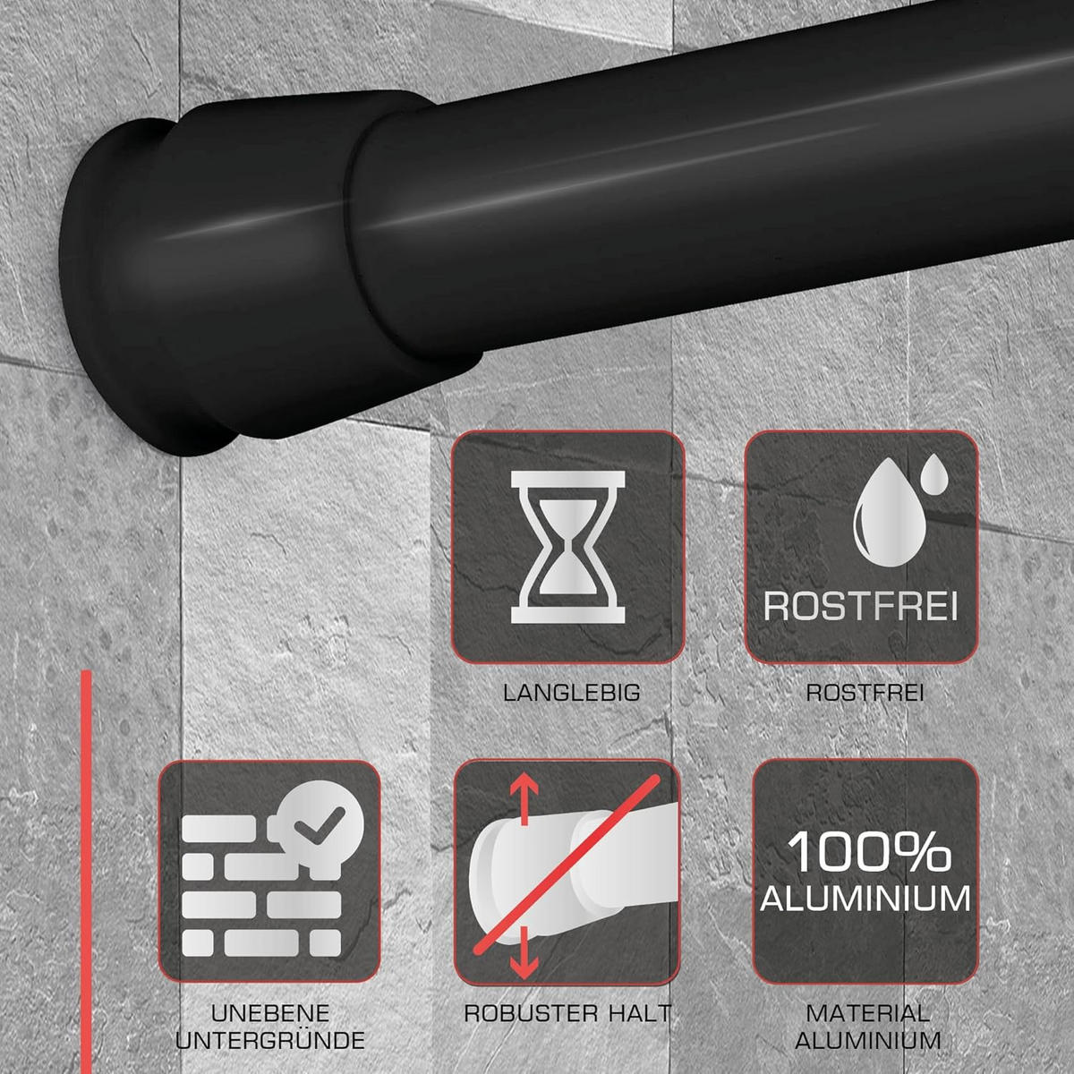 DUSCHSTANGE Neptun 140-260cm Schwarz - Schwarz, Metall (140cm) - BoMoe