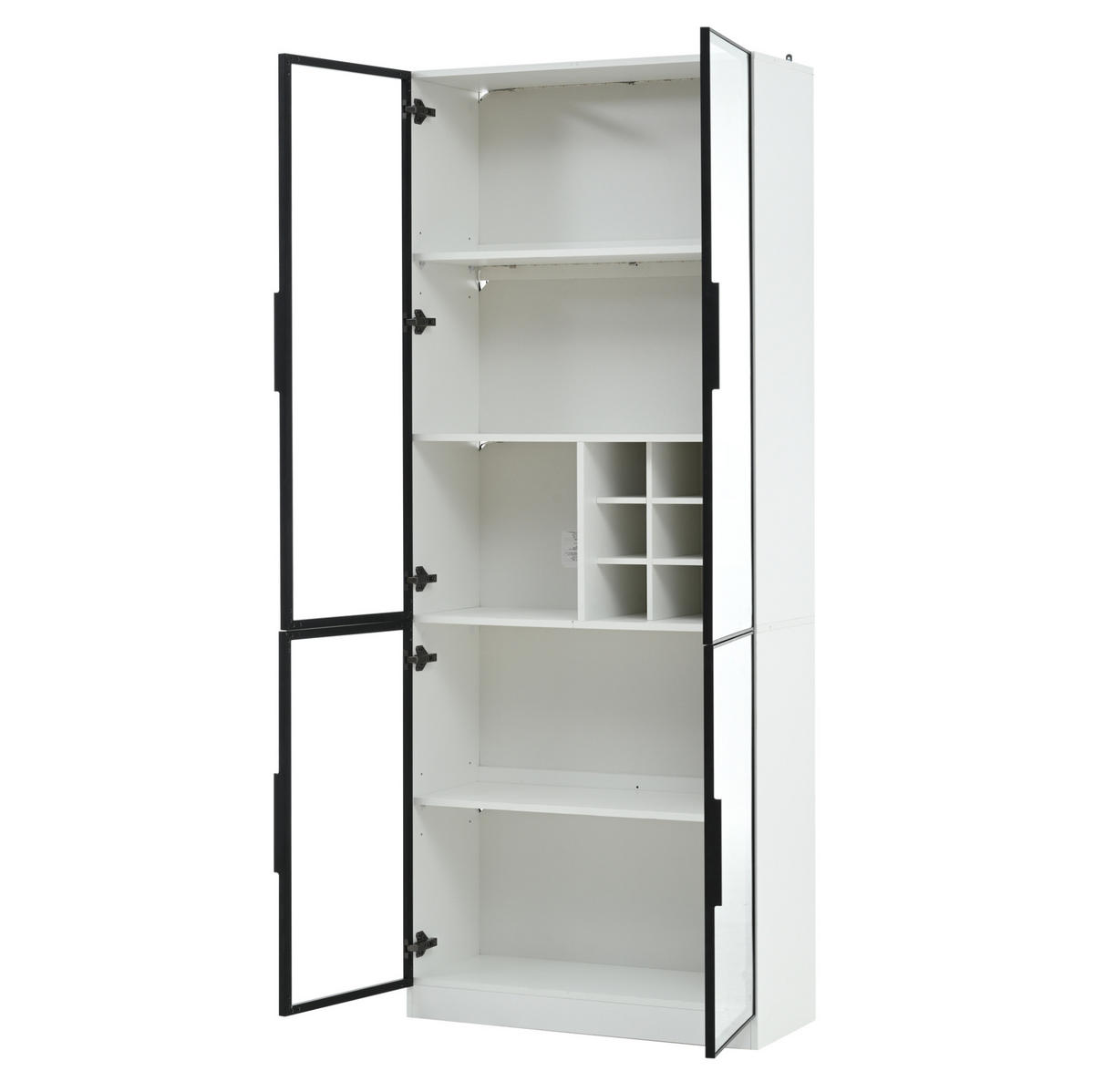VITRINA 80/35/200 cm bijela, s LED osvjetljenjem i prostorom za vino - bijela, drvni materijal (80/200/35cm) - BEAOK