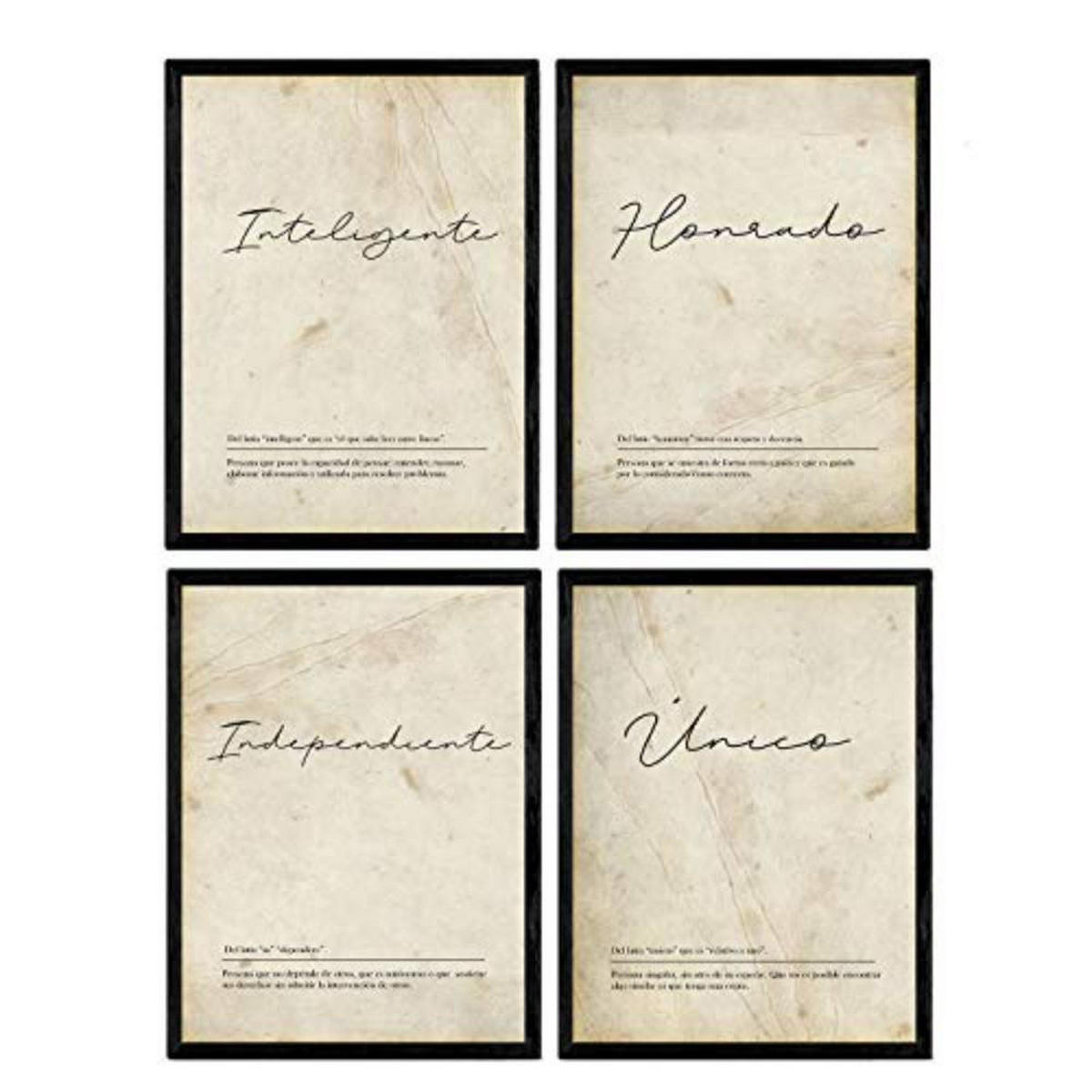 POSTER Set mit 4 Definitionen von meinen Freundc A4 Schwarzer Rahmen - Schwarz, Papier (29.7/3cm) - Nacnic