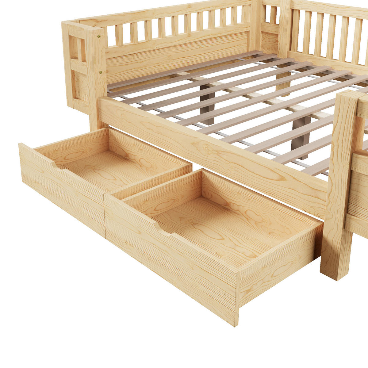 KINDERBETT 140/200 cm in Holzfarben mit 2 Schubladen Massivholz Skandi-Design - Naturfarben, Holzwerkstoff (140/200cm) - STILVORA