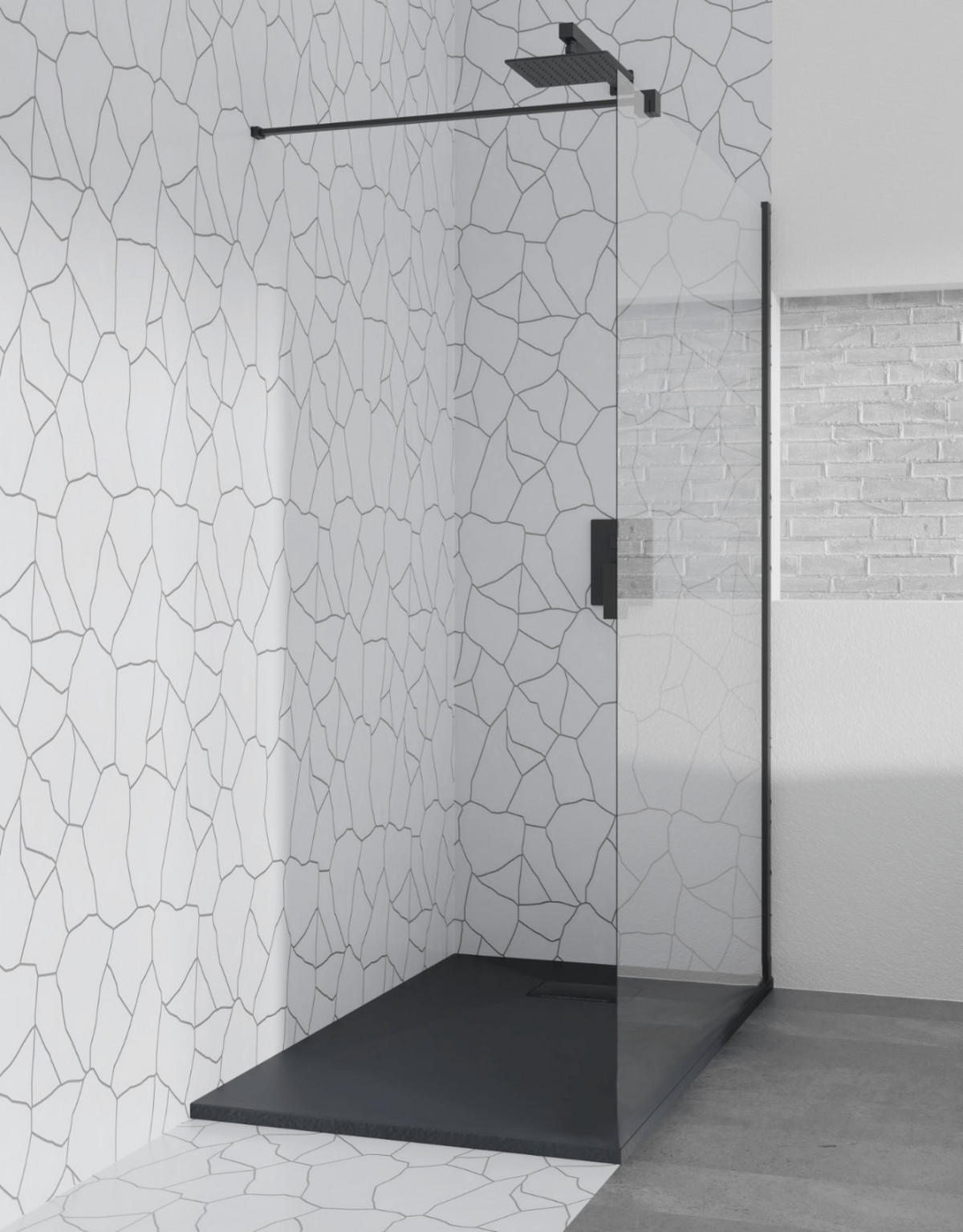 DUSCHTRENNWAND Ketil transparent/schwarz, 8 mm, 120/195 cm - Schwarz, Glas (120/195cm) - bad land