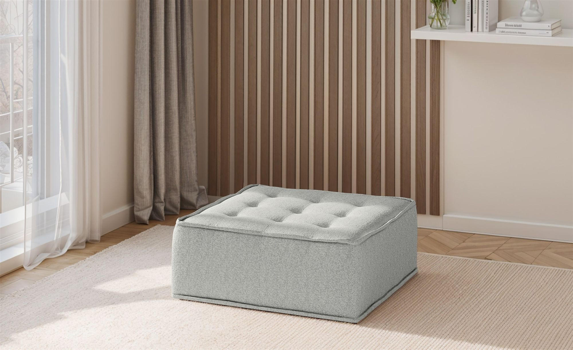 POLSTERHOCKER Sande In Alpine - Hellgrau, Holzwerkstoff/Textil (90/38/90cm) - Fun Möbel