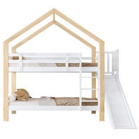ETAGENBETT aus Kiefer und MDF 90x200 cm Weiß/Natur mit Rutsche und Hausdesign - Weiß, Holzwerkstoff (90/200cm) - IVMEU