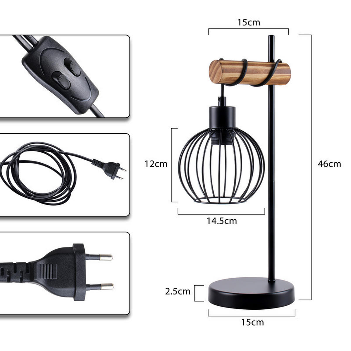 TISCHLEUCHTE Energie II 20/15cm - Schwarz, Metall (20/15/46cm) - Nettlife