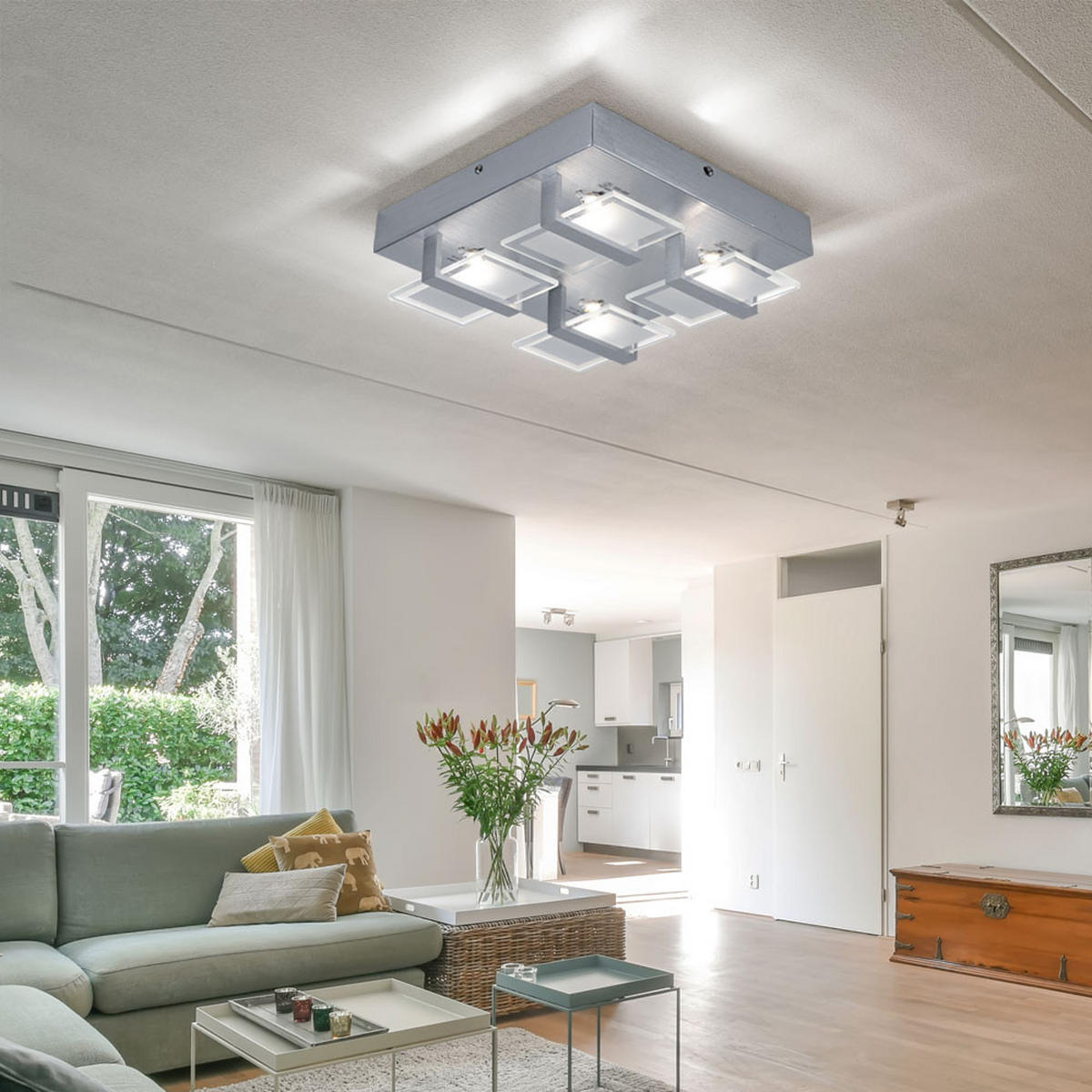 LED DECKENLEUCHTE ENISA Silber Metall Glas klar satiniert 2er Set - Silberfarben, Glas (26/26/7.8cm) - Globo Lighting
