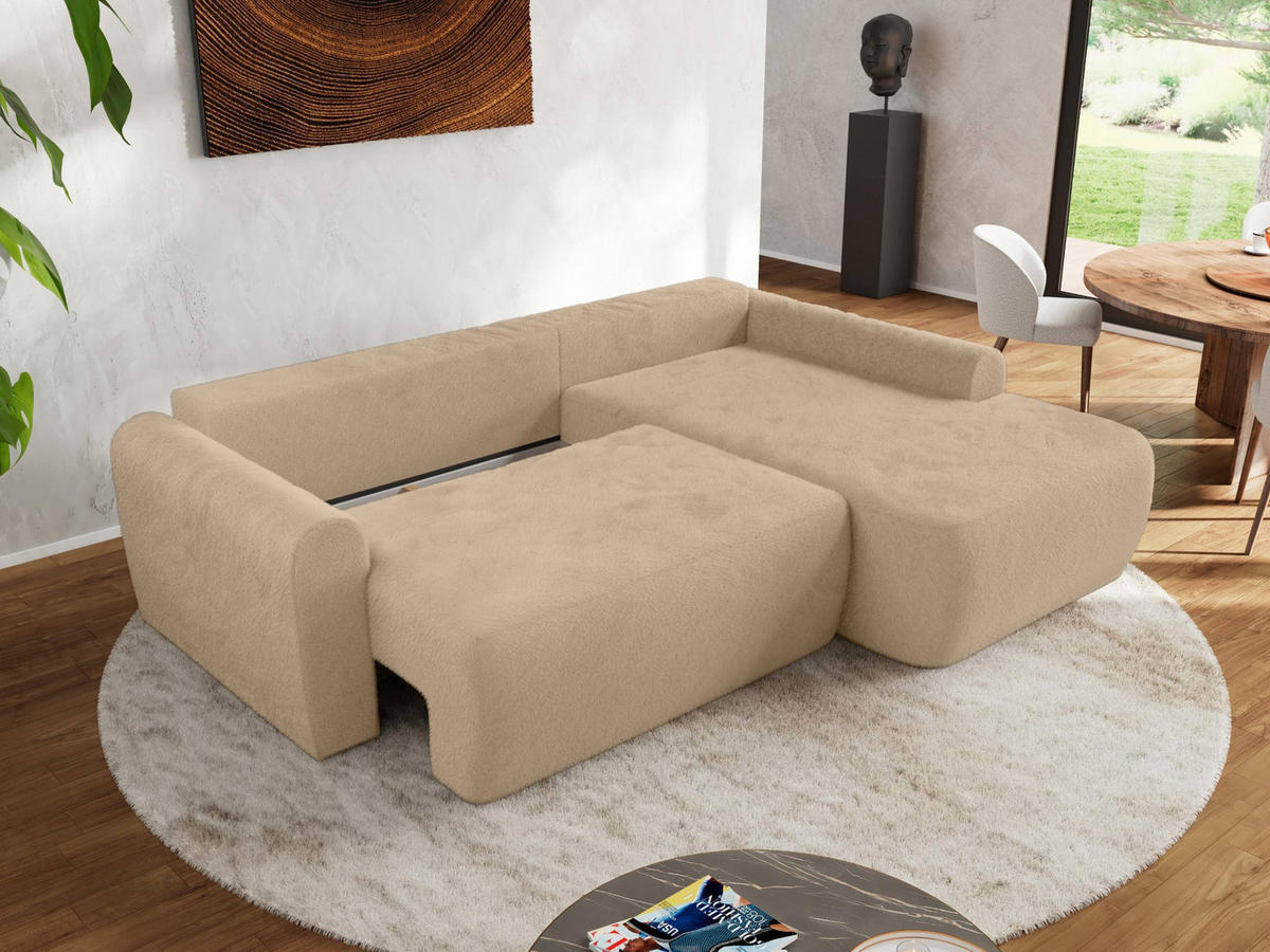 ECKSCHLAFSOFA CUBO L Beige Plüsch - rechts - Beige/Schwarz, Kunststoff/Textil (187/273cm) - MKS