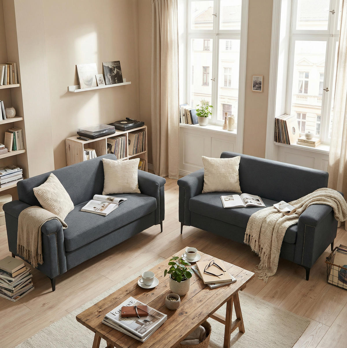 SOFA 2er-Set 172 cm Stoff Dark Gray - Dunkelgrau, Holz (73.5/81.5/172.1cm) - Meubliv