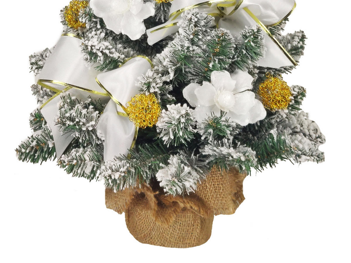 LAALU WEIHNACHTSBAUM geschmückt künstlich SNOW BEAUTY 60 cm mit LED-BELEUCHTUNG IM TOPF - Goldfarben/Weiß, Kunststoff (60cm) - LAALU