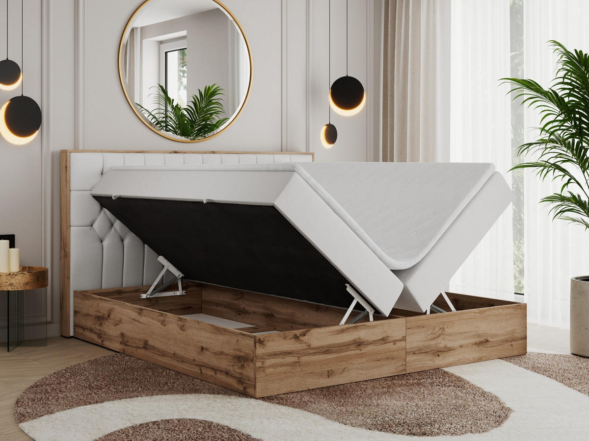 BOXBETT AMORE 140/200 Weiß Velvet - H3 - Weiß, Holz/Textil (140/200cm) - MKS