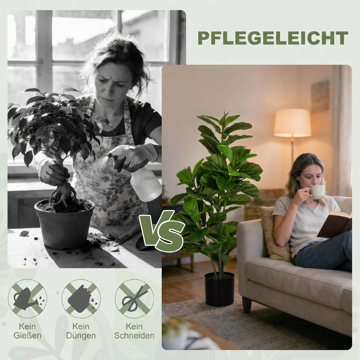 KUNSTPFLANZE, Künstliche Ficus-Pflanze 110 cm, mit Topf & Blättern, für Wohnzimmer, Grün - Multicolor, Kunststoff (110cm) - FORIOUS