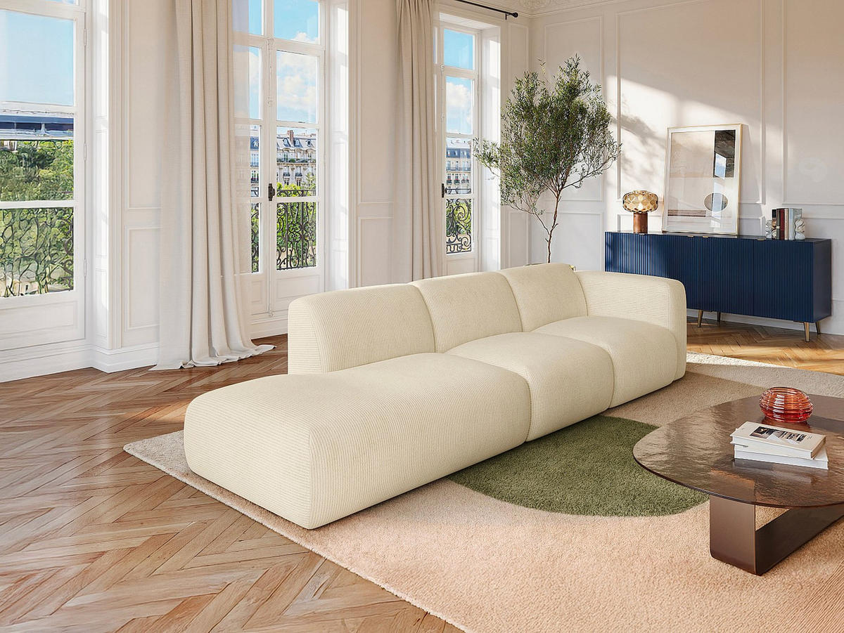 SOFA - 5 Personen - samt - gebrochenes weiß Pogni - Weiß, Textil (310/73/96cm) - Vente-Unique