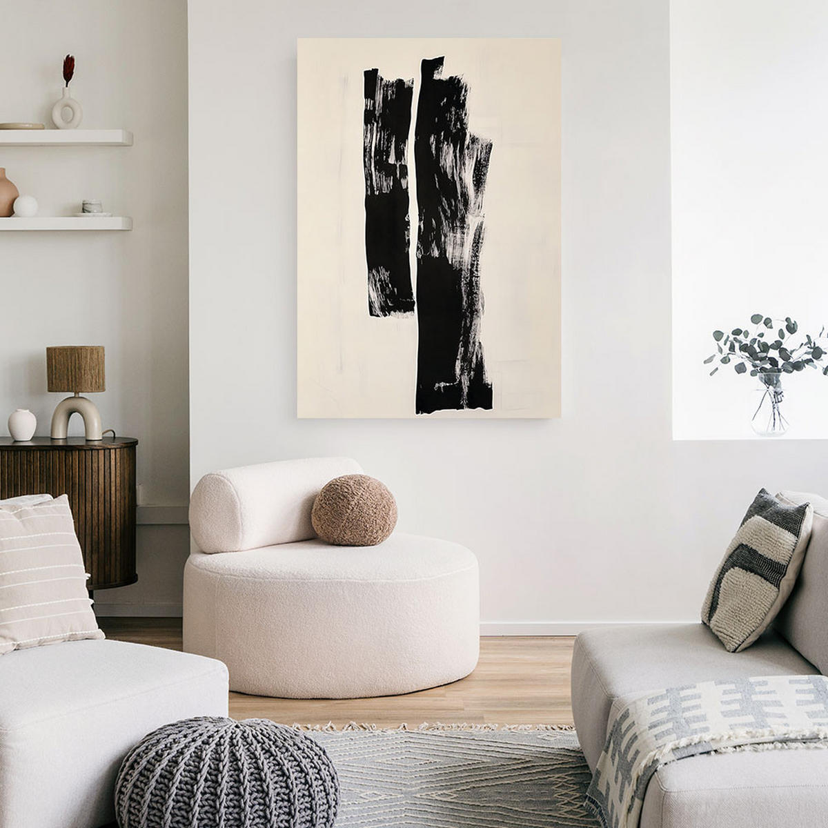 LEINWANDBILD Vertikale Formen Abstraktion Schwarz 80x120cm - Beige, Textil (80/120cm) - Feeby