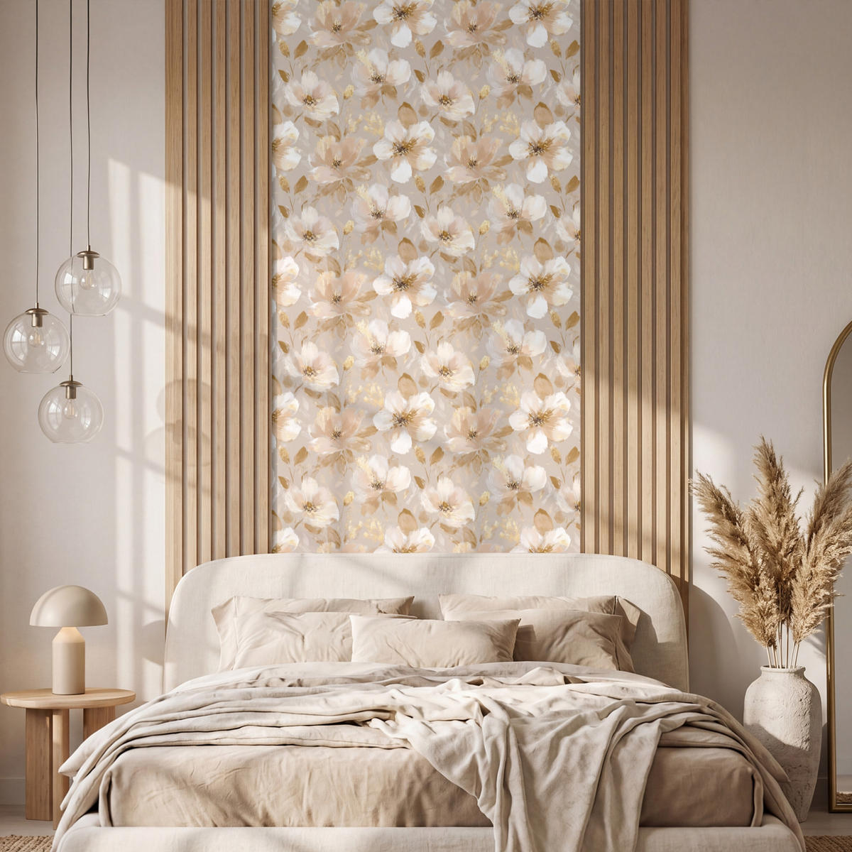 TAPETE - Blumen - künstlerisch - Gold - 100x260 cm - Beige, Papier (100/260cm) - OnlyWow