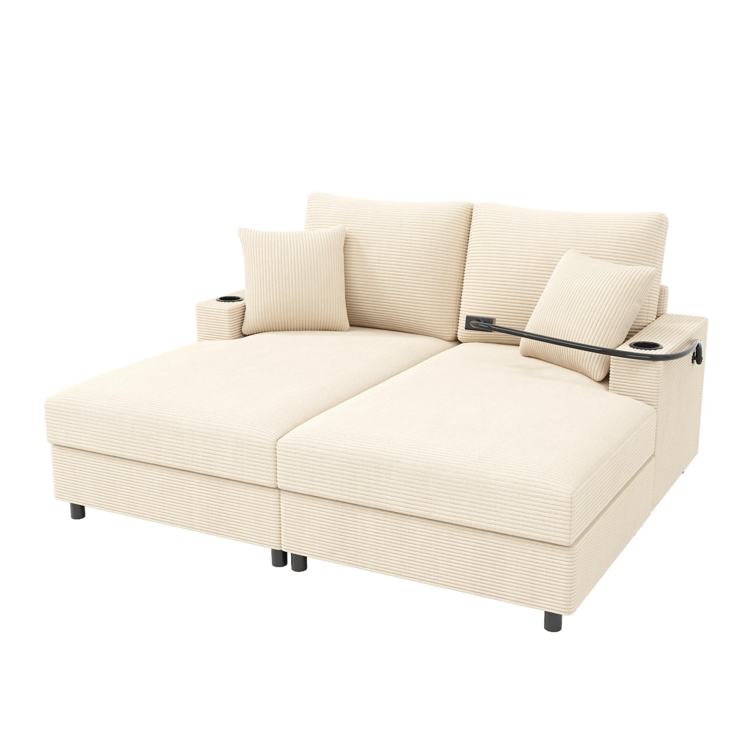 2-SITZER Schlafsofa Cord mit USB-Anschluss und Getränkehaltern Beige 163/140/82 cm - Beige, Textil (140/82/163cm) - Redom