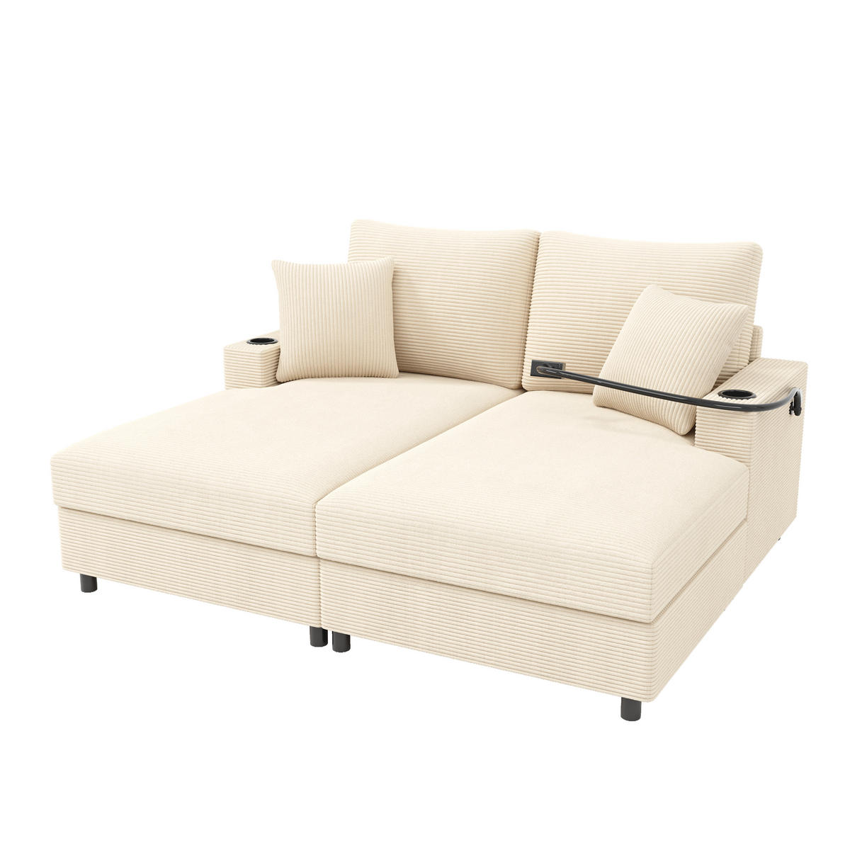 2-SITZER Schlafsofa Cord mit USB-Anschluss und Getränkehaltern Beige 163/140/82 cm - Beige, Textil (140/82/163cm) - Redom
