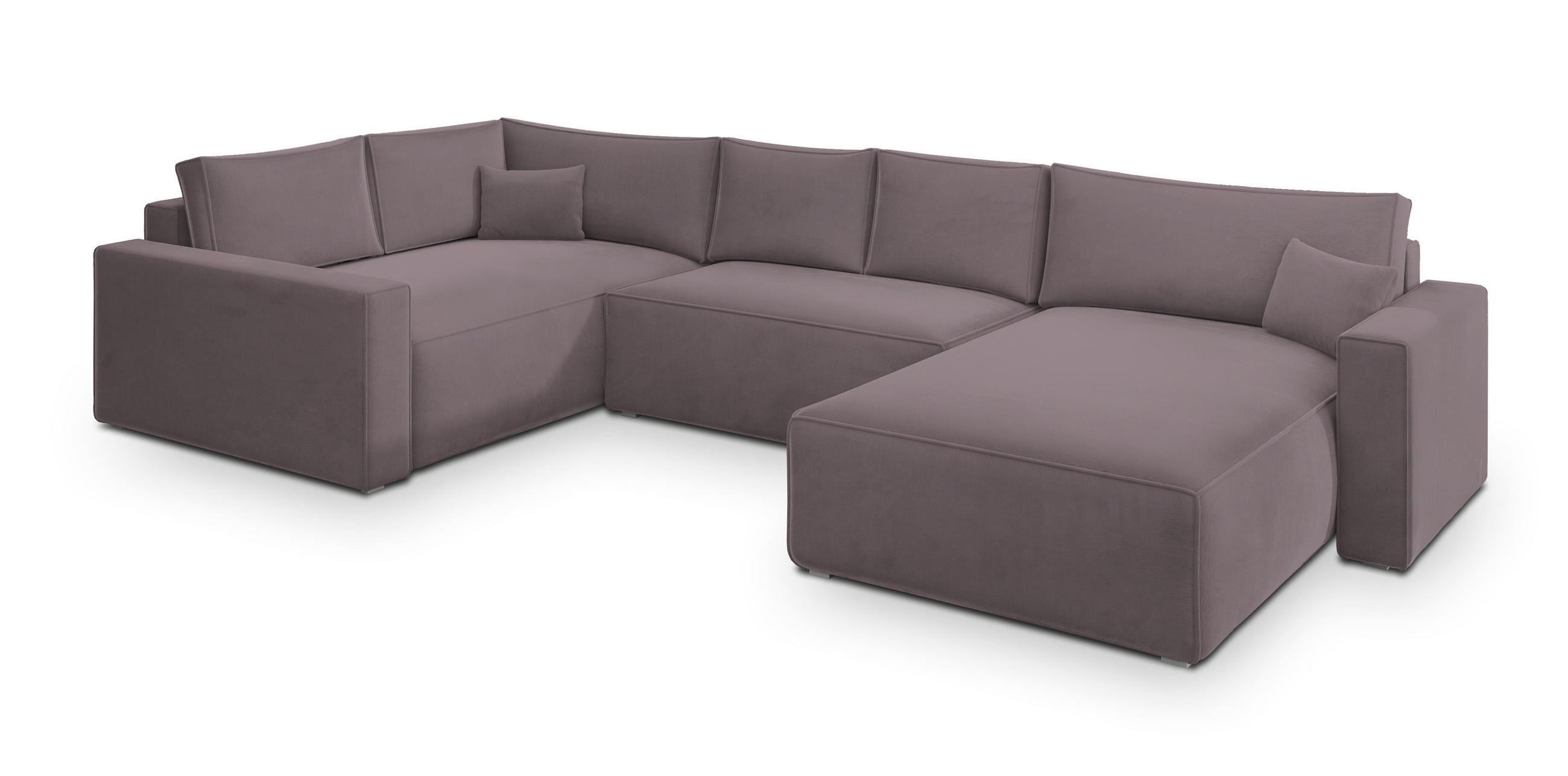 WOHNLANDSCHAFT VELAMI L-S Lila Velours-Stoff mit Schlaffunktion - Lila, Holz (365/83/194cm) - MASSENO