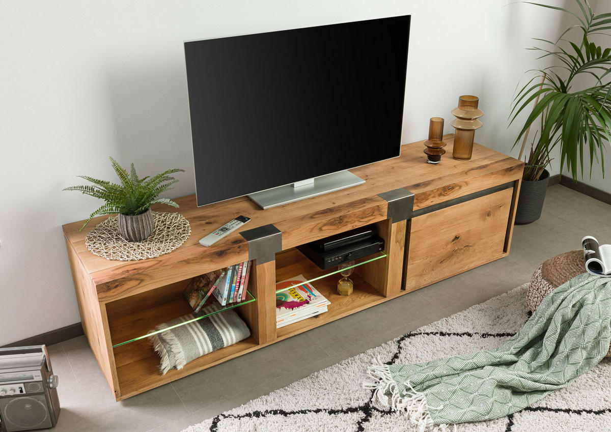 TV-BOARD Wild-/Zerreiche 200x48x50 natur geölt NEW AMSTERDAM #15 - Naturfarben, Holz (200/50/48cm) - Massivmoebel24